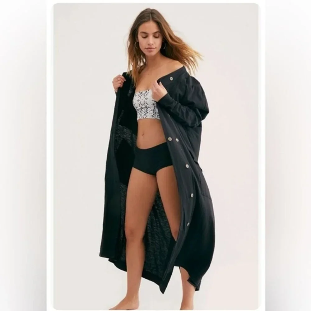 NWT FREE PEOPLE Until Now Black Cotton Maxi Cardi Duster Shirt Dress S